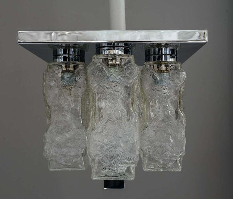 Petite German Square Nickel-Plated Ice Glass Flush Mount from Hillebrand, 1970s-SPD-1086877