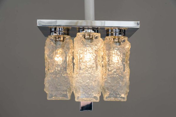 Petite German Square Nickel-Plated Ice Glass Flush Mount from Hillebrand, 1970s-SPD-1086877