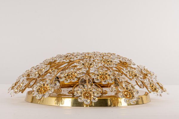 Petite Gilt Brass Cut-Glass Flower Flush Mount by Palwa, Germany, 1970s-UGR-1299018