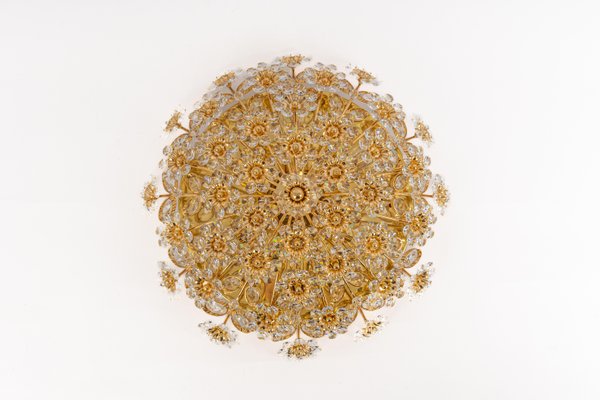 Petite Gilt Brass Cut-Glass Flower Flush Mount by Palwa, Germany, 1970s-UGR-1299018