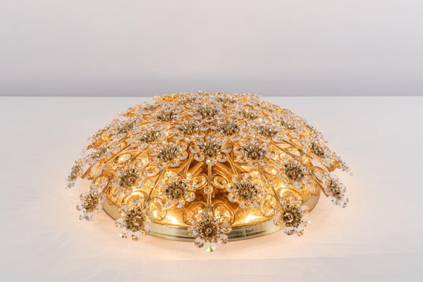 Petite Gilt Brass Cut-Glass Flower Flush Mount by Palwa, Germany, 1970s-UGR-1299018