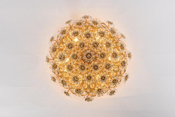 Petite Gilt Brass Cut-Glass Flower Flush Mount by Palwa, Germany, 1970s-UGR-1299018