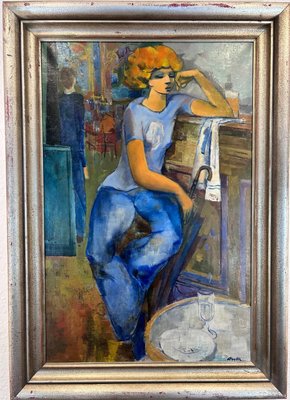 Philippe Ancellin, Pensive in Blue, 1980s, Oil on Canvas-QOR-2026901