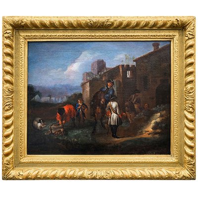 Philips Wouwerman, Knights in Front of a Coaching Inn and Knights and Bathers at a Stream, 1600s, Oil on Canvases, Set of 2-BEW-2023594