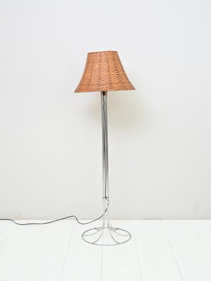 Piano Lamp with Lampshade in Rattan, 1960s-QWP-1740853