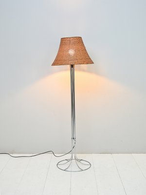 Piano Lamp with Lampshade in Rattan, 1960s-QWP-1740853