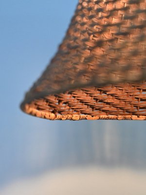 Piano Lamp with Lampshade in Rattan, 1960s-QWP-1740853