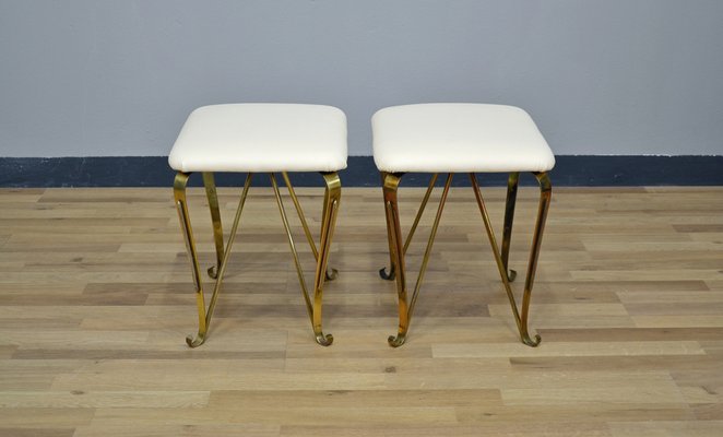 Pier Luigi Colli Style Brass & Eco-Leather Stools, Italy, 1940s, Set of 2-QZZ-1178055