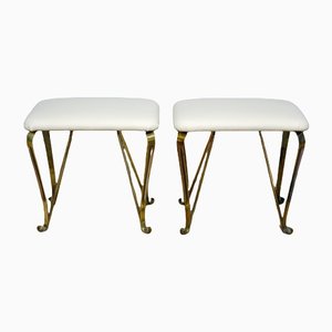 Pier Luigi Colli Style Brass & Eco-Leather Stools, Italy, 1940s, Set of 2-QZZ-1178055