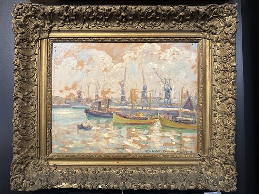 Pierre Bertand, Port of Casablanca, 1920s, Oil on Canvas-NRK-2027683