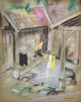 Pierre Dubois, The Wash House, Original Drawing, Mid 20th-Century-ZCI-1163703