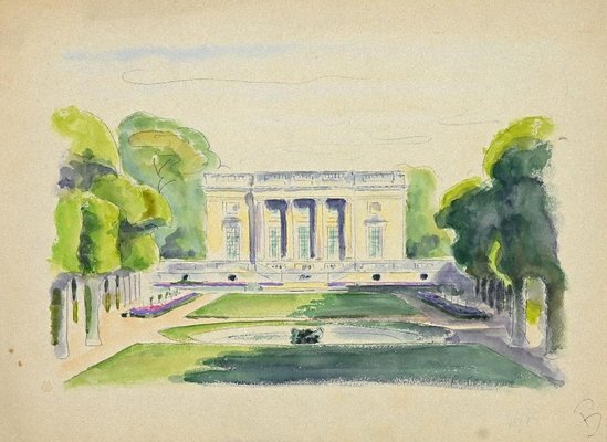 Pierre Segogne, Palace in the Park, Ink and Watercolor, Early 20th Century-ZCI-871630