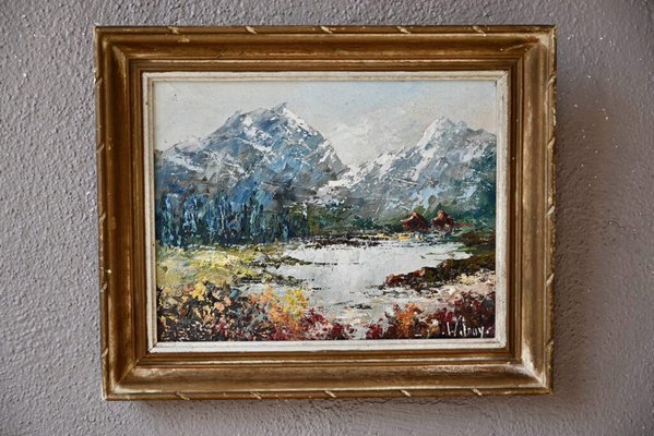 Pierre Wilnay, Mountain Landscape, Oil Painting on Canvas, Framed-AIU-1821844