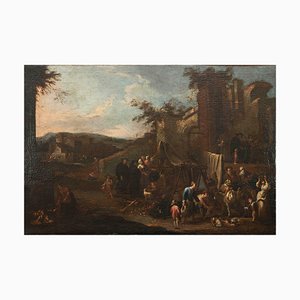 Pietro Domenico Olivero, Market Scene, Oil Paint on Canvas, 18th Century-ZCI-979775