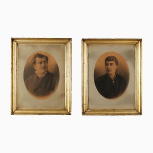 Pietro Mulazzi, Portraits of a Couple, 1883, Pencil on Paper, Framed, Set of 2-VMM-1342592