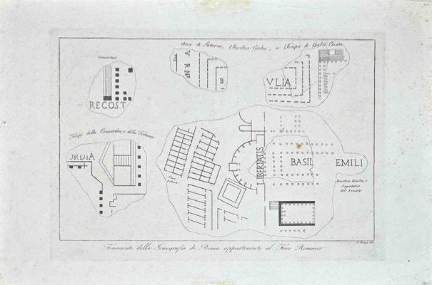 Pietro Ruga, Map of Forum Romanum, Original Etching, 19th-Century-ZCI-1164425