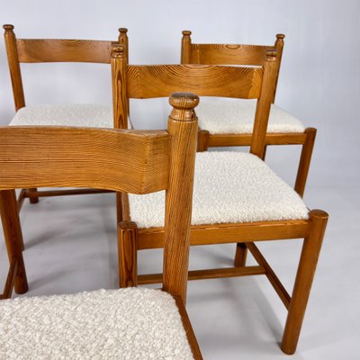 Pine and Boucle Rustic Dining Chairs, 1960s, Set of 6-RMX-2018487