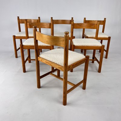 Pine and Boucle Rustic Dining Chairs, 1960s, Set of 6-RMX-2018487