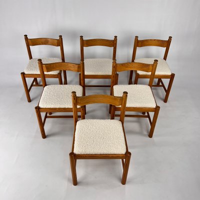 Pine and Boucle Rustic Dining Chairs, 1960s, Set of 6-RMX-2018487