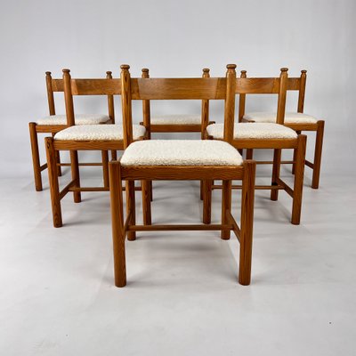 Pine and Boucle Rustic Dining Chairs, 1960s, Set of 6-RMX-2018487