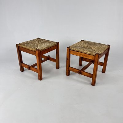 Pine and Rush Stools, 1960s, Set of 2-RMX-2022495