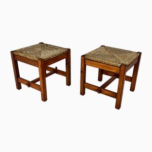 Pine and Rush Stools, 1960s, Set of 2-RMX-2022495