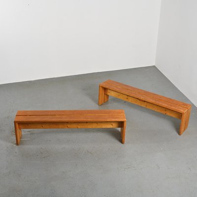 Pine Benches by Charlotte Perriand, 1970s, Set of 2-GJR-2023443