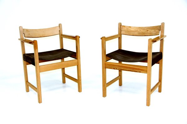 Pine & Canvas Armchairs, Sweden, 1970s, Set of 2-GEK-1347401