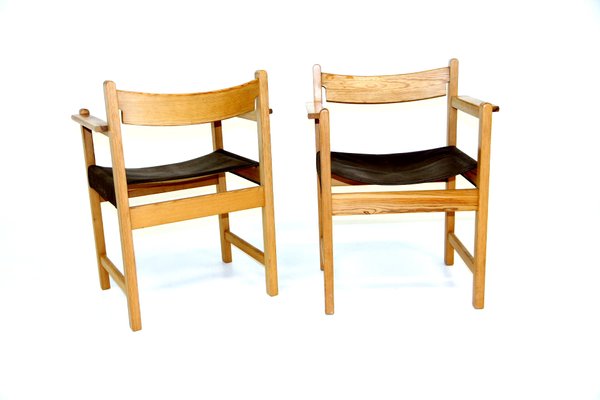 Pine & Canvas Armchairs, Sweden, 1970s, Set of 2-GEK-1347401