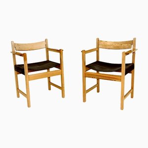 Pine & Canvas Armchairs, Sweden, 1970s, Set of 2-GEK-1347401