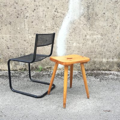 Pine Stool with Concave Seat and Pencil Legs, France, 1970s-NTQ-2035026