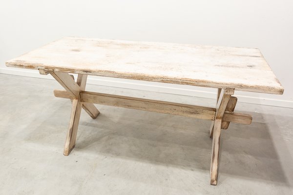 Pine Table with Patina in Rustic White, 1920s-UJE-688523