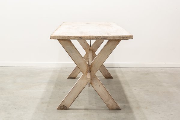 Pine Table with Patina in Rustic White, 1920s-UJE-688523