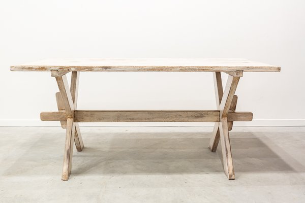 Pine Table with Patina in Rustic White, 1920s-UJE-688523