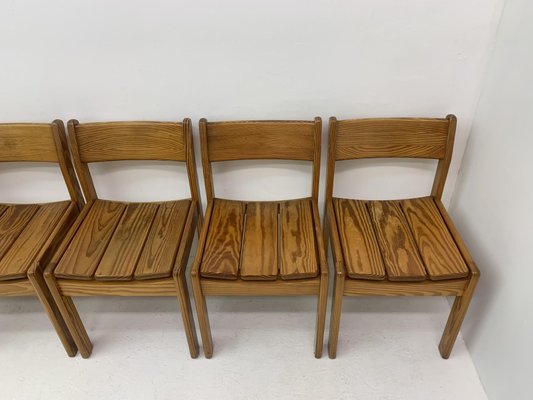 Pine Wood Dining Chairs, 1970s, Set of 6-BGP-1325282