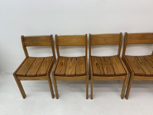 Pine Wood Dining Chairs, 1970s, Set of 6-BGP-1325282