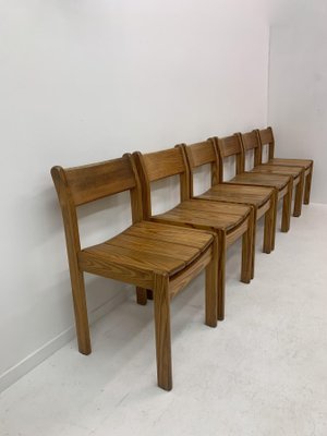 Pine Wood Dining Chairs, 1970s, Set of 6-BGP-1325282