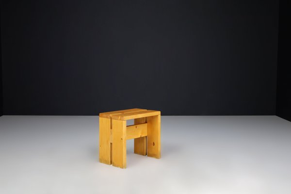 Pine Wood Stool attributed to Charlotte Perriand for Les Arcs, France, 1960s-TRW-1797124