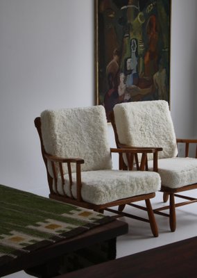 Pinewood & Sheepskin Lounge Chairs, Sweden, 1940s, Set of 2-WRF-1290106