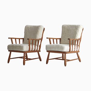 Pinewood & Sheepskin Lounge Chairs, Sweden, 1940s, Set of 2-WRF-1290106