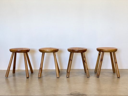 Pinewood Stools in the style of Charlotte Perriand, 1960s, Set of 4-NPC-1811963