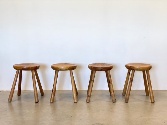 Pinewood Stools in the style of Charlotte Perriand, 1960s, Set of 4-NPC-1811963