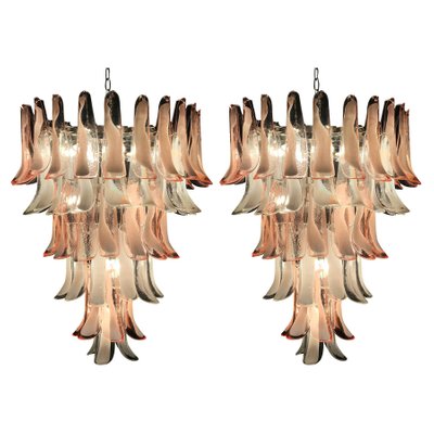 Pink and White Murano Glass Petal Chandeliers, Italy, 1980s, Set of 2-MBH-1032508