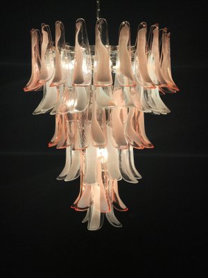 Pink and White Murano Glass Petal Chandeliers, Italy, 1980s, Set of 2-MBH-1032508