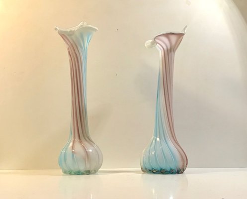 Pink, Blue and White Twisted Murano Glass Vases, 1940s, Set of 2-LCR-838730