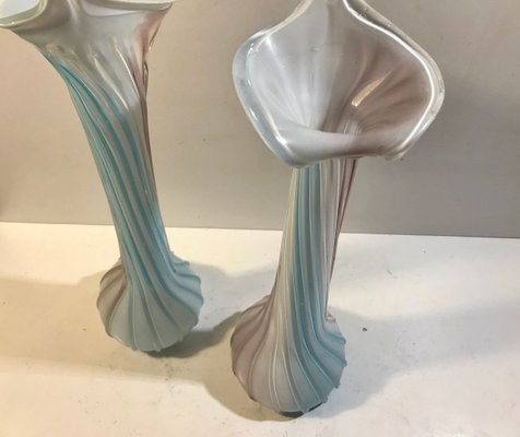 Pink, Blue and White Twisted Murano Glass Vases, 1940s, Set of 2-LCR-838730