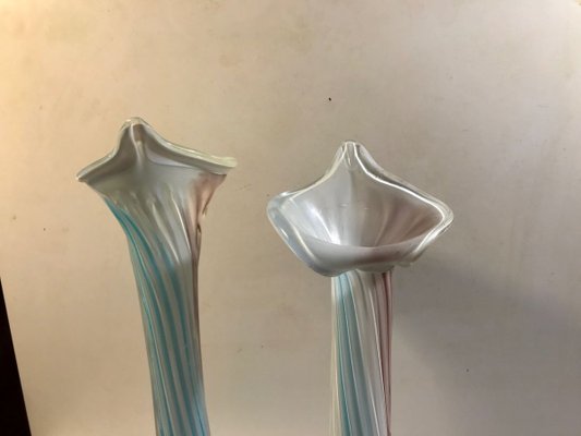 Pink, Blue and White Twisted Murano Glass Vases, 1940s, Set of 2-LCR-838730