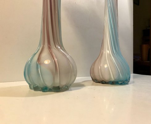 Pink, Blue and White Twisted Murano Glass Vases, 1940s, Set of 2-LCR-838730