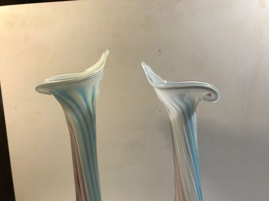 Pink, Blue and White Twisted Murano Glass Vases, 1940s, Set of 2-LCR-838730