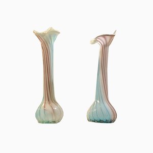 Pink, Blue and White Twisted Murano Glass Vases, 1940s, Set of 2-LCR-838730